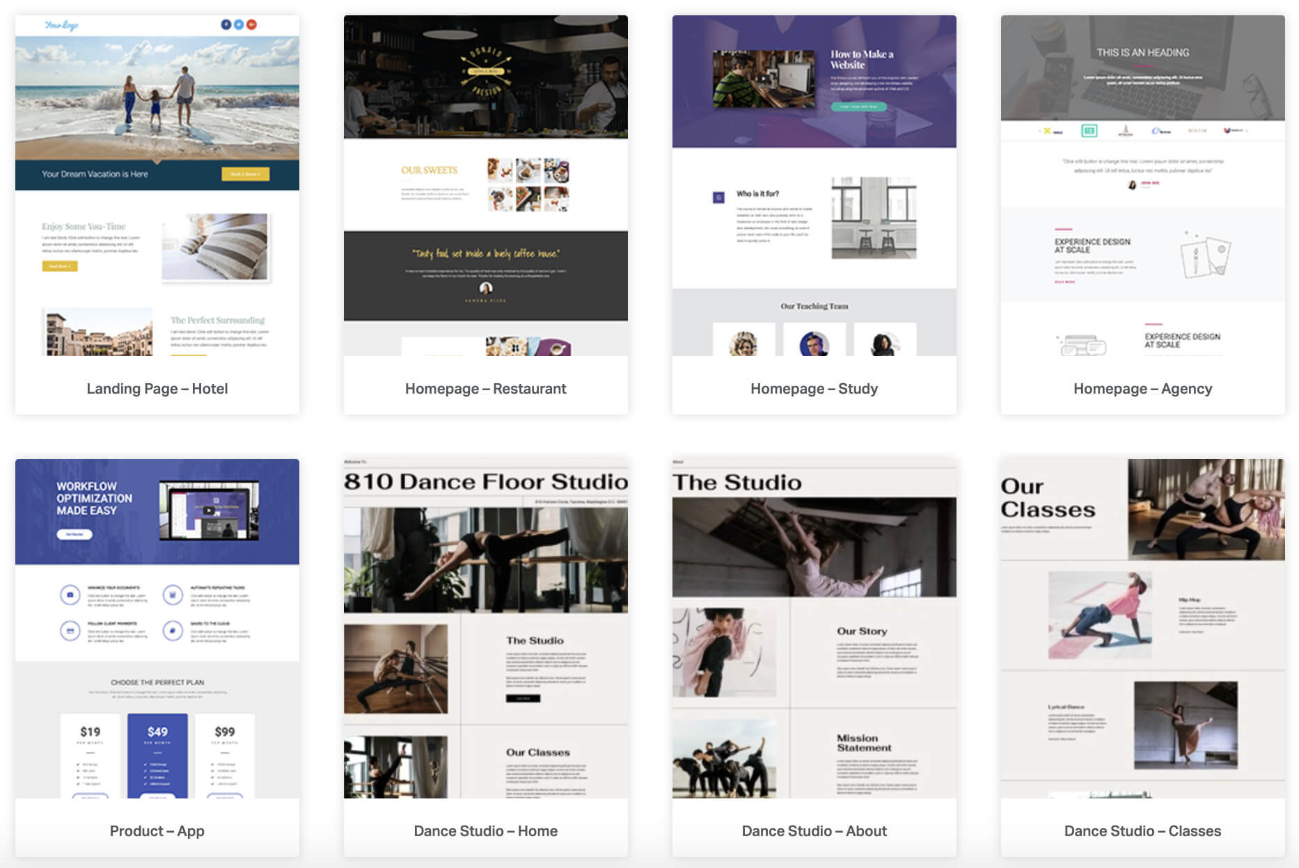 elementor wordpress template gallery