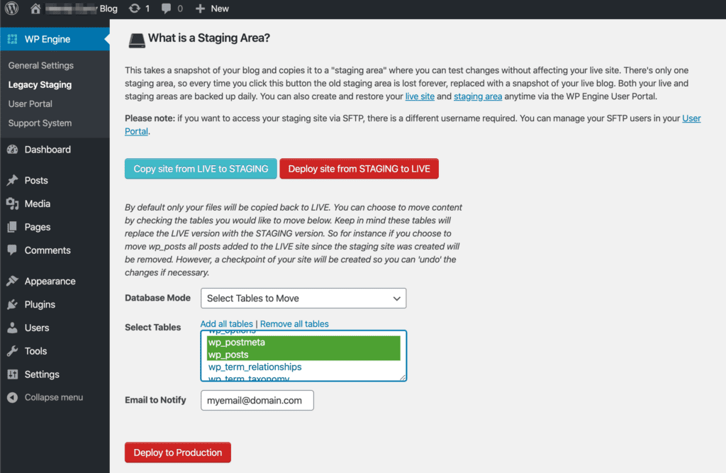 deploying from staging site to live wordpress