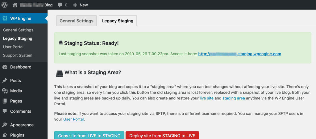 wp engine legacy staging environment