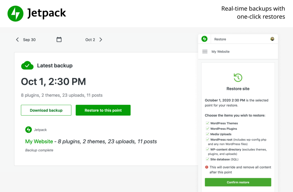 screenshot example of jetpack wordpress backup plugin