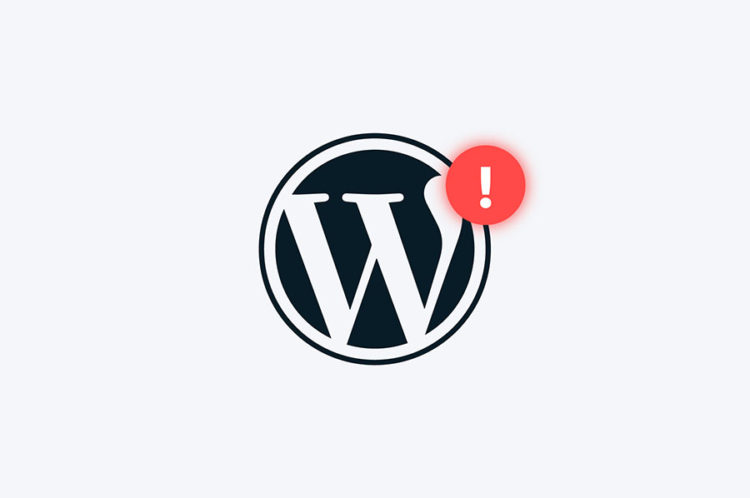 Image showing WordPress logo and an exclamation mark representing problems with a WordPress site