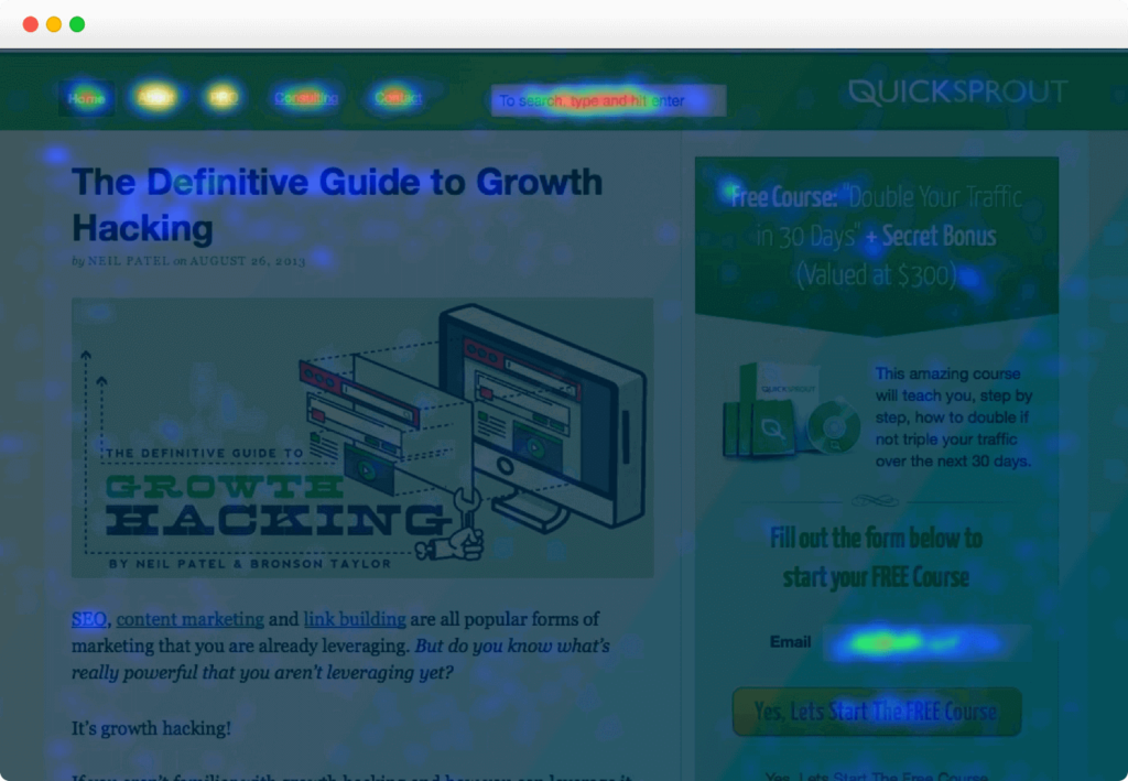 Example screenshot of CrazyEgg heatmap option in use
