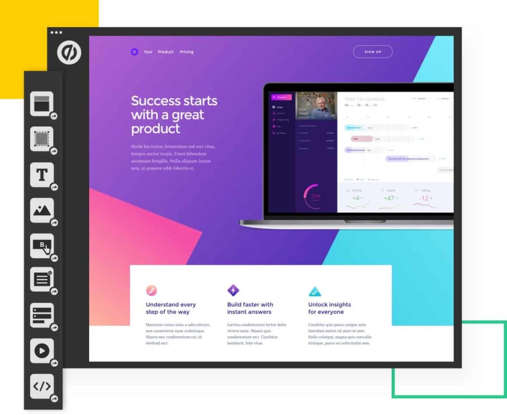Example of the Unbounce landing page builder 