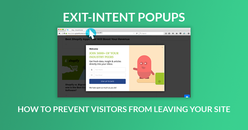 graphic illustrating the use of popups to counteract exit intent