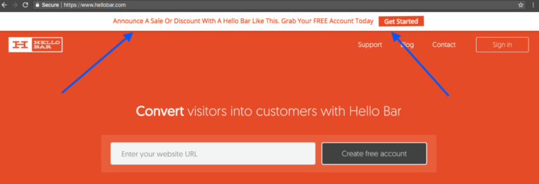 screenshot example of HelloBar plugin