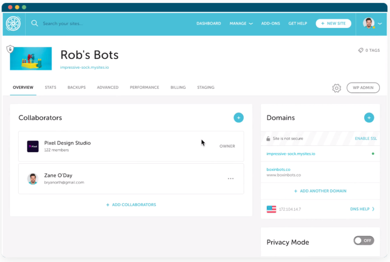 Graphic demonstrating the Flywheel WordPress hosting platform