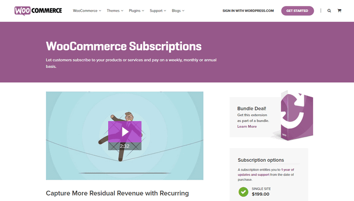 WooCommerce Subscriptions start page screenshot