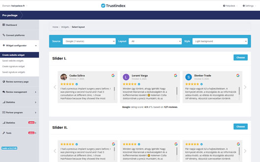 Example screenshot of how to embed reviews for the Trustindex plugin