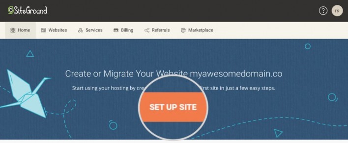 Example graphic demonstrating the site set up option for the Siteground managed WordPress hosting service