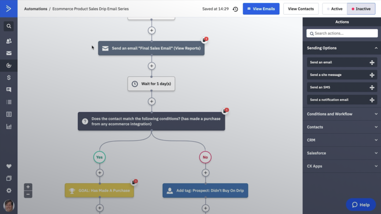Example of the ActiveCampaign automated marketing plugin workflow
